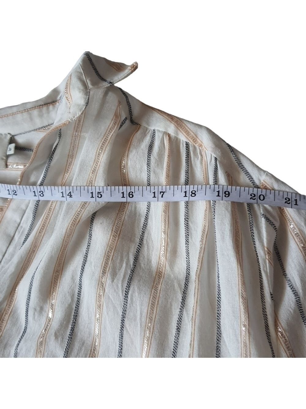 Munthe Long Sleeve Cotton Tshirt Dress Pullover Neutral Cream Metallic - Picture 11 of 14